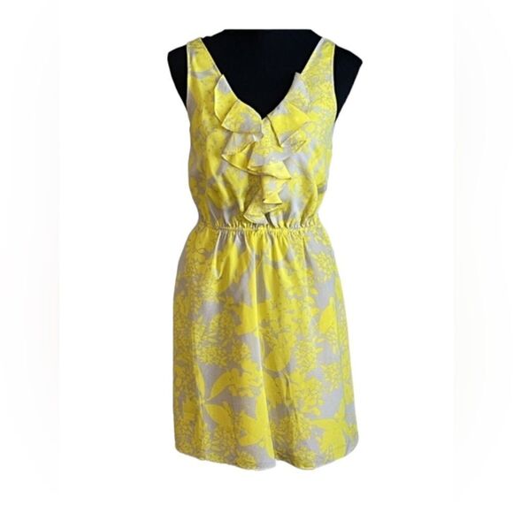 Express Dress Size S. Tank Sleeveless Ruffle Floral Yellow Tan NWT - Picture 1 of 4